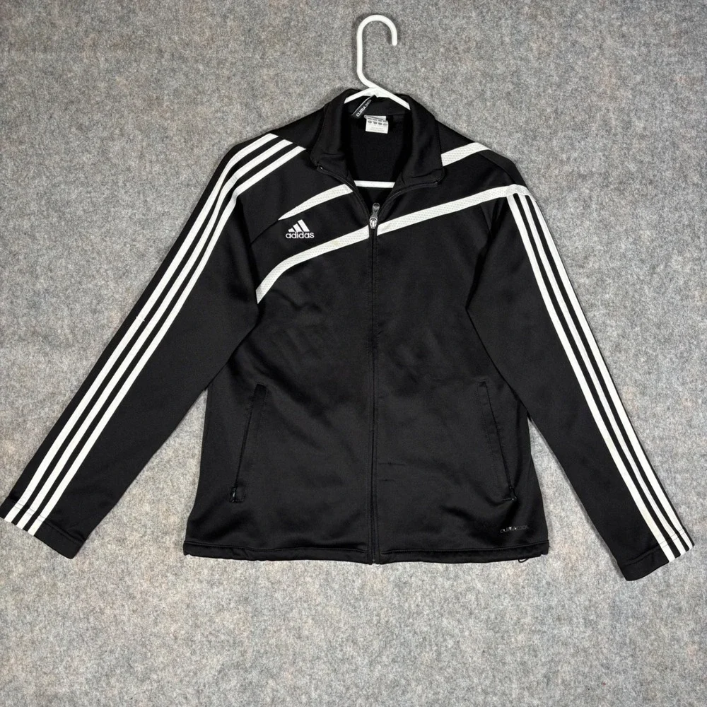 Adidas Track Jacket Mens Medium Black White ClimaCool Full Zip Athletic Rare